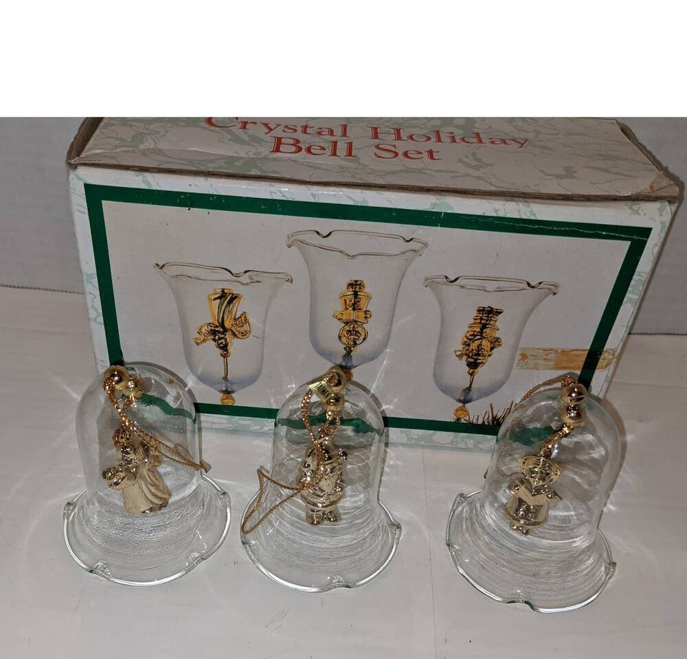 Vintage Crystal Holiday Bell Set Christmas Ornament